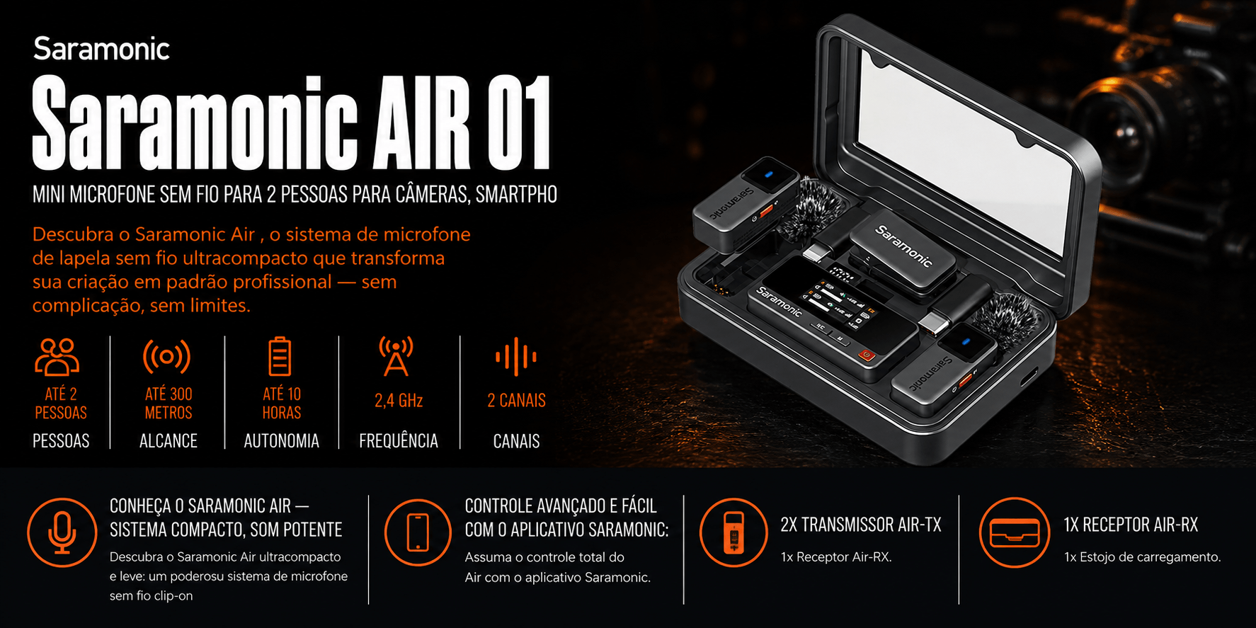 Saramonic AIR 01 — Mini Microfone sem Fio para 2 Pessoas para Câm