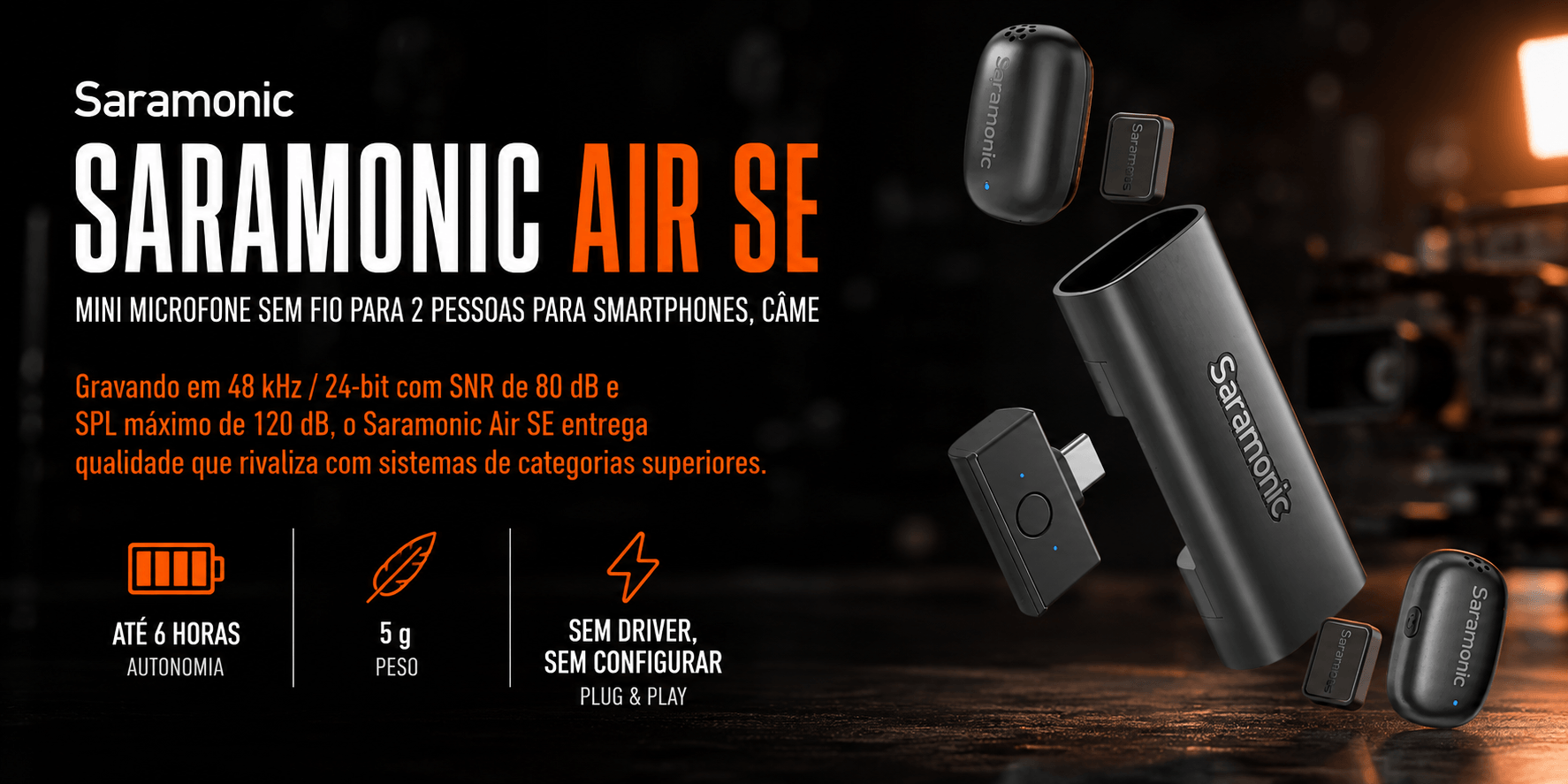 Saramonic AIR SE — Mini Microfone sem Fio para 2 Pessoas para Sma