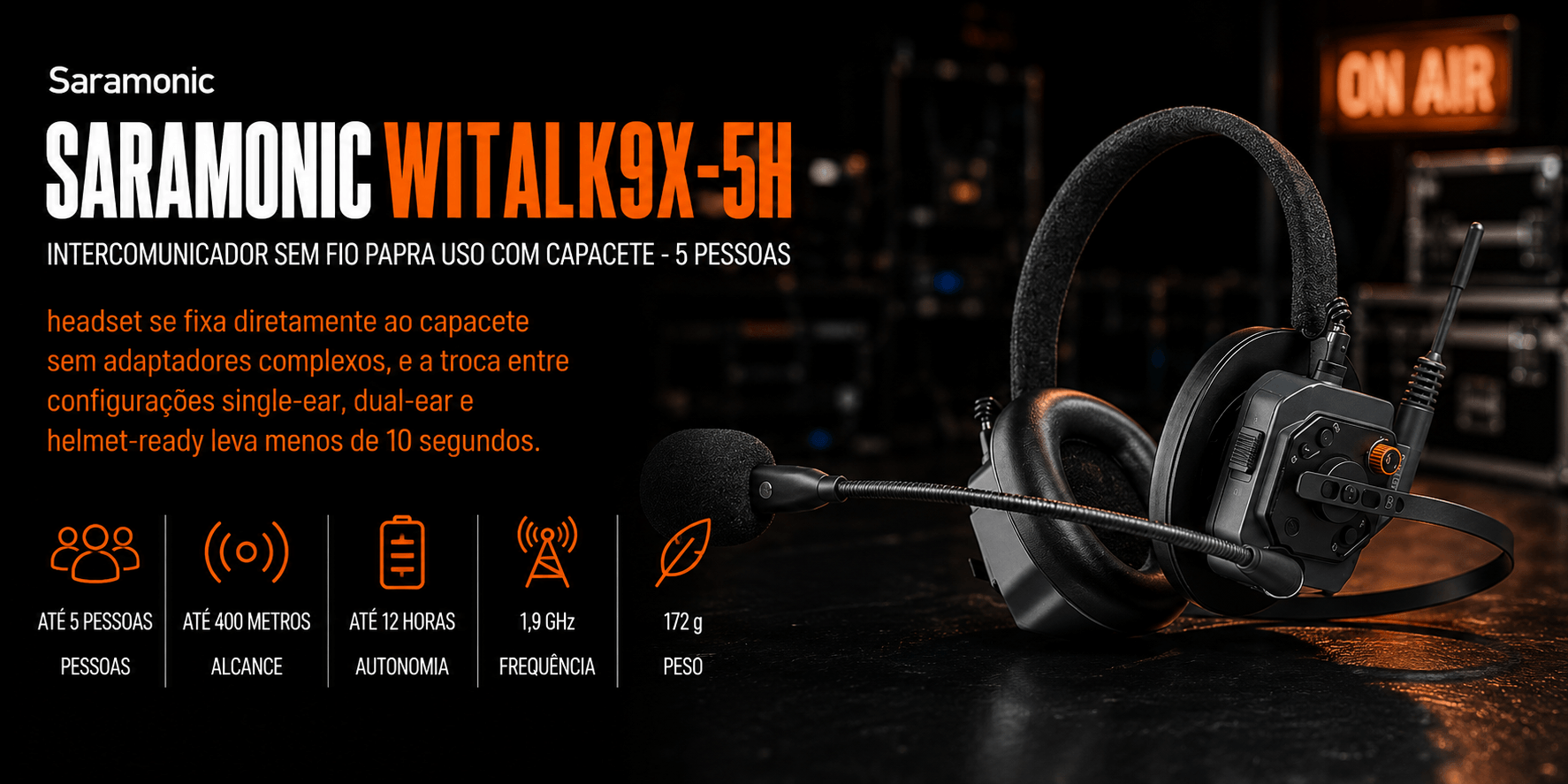 Saramonic WiTalk9X-5H — Intercomunicador Sem Fio papra uso com capacet