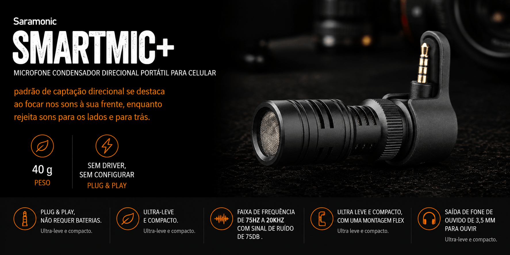 SMARTMIC+ — Microfone condensador direcional portátil para