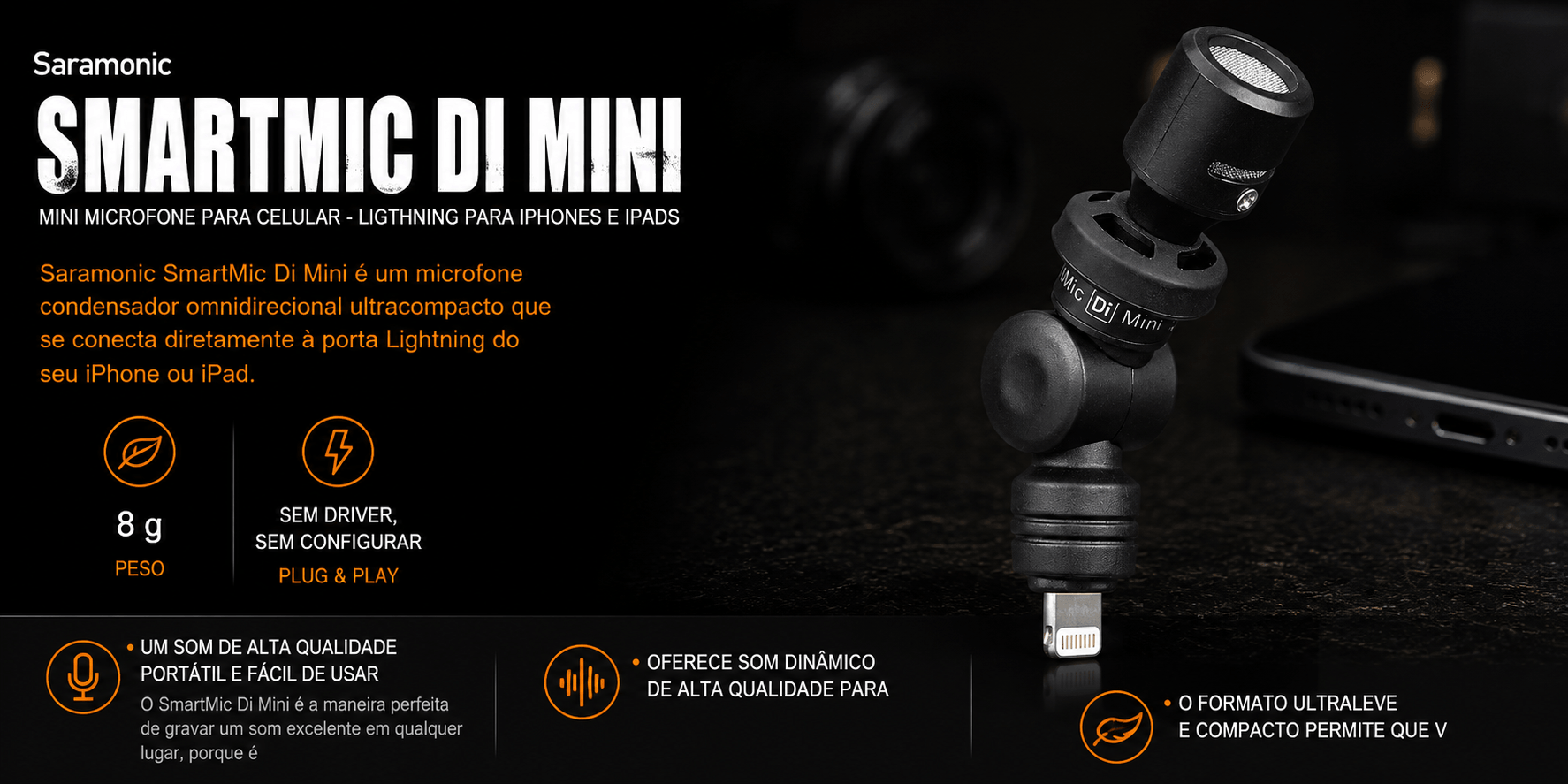 SMARTMIC DI MINI — Mini Microfone para Celular - Ligthning para i