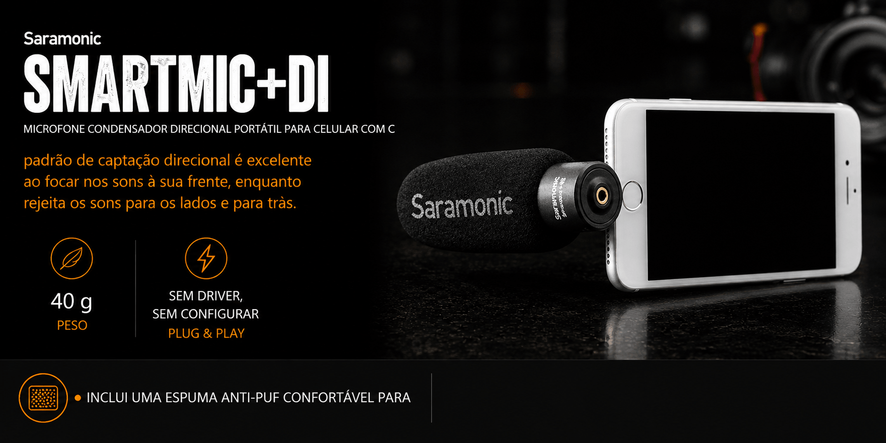 SMARTMIC+DI — Microfone condensador direcional portátil para
