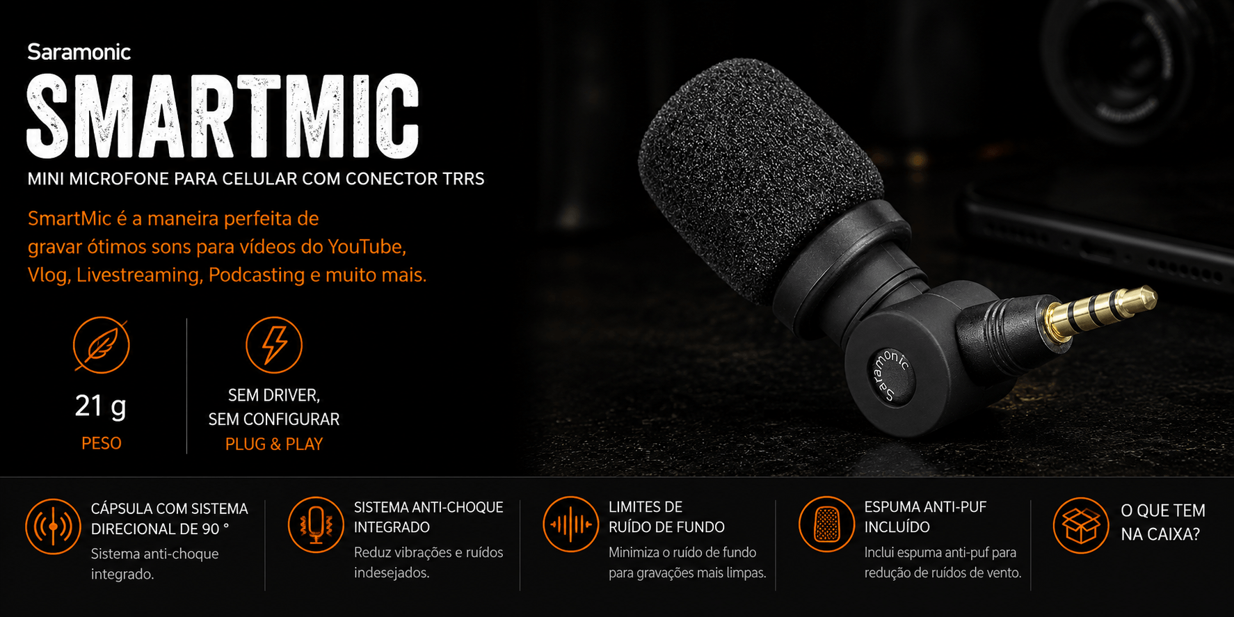 SMARTMIC — Mini microfone para celular com conector TRRS