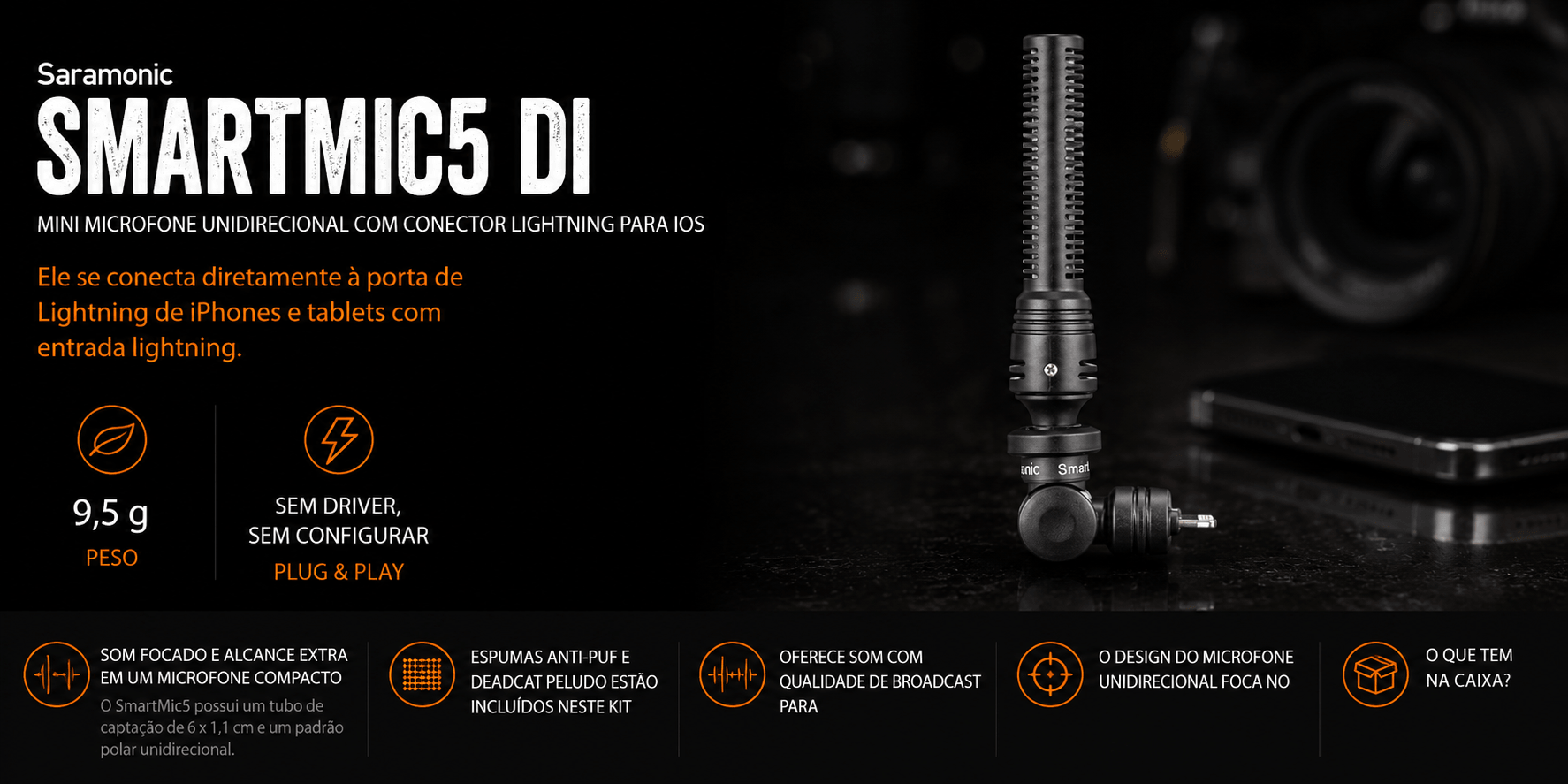 SMARTMIC5 DI — Mini microfone Unidirecional com conector Ligh