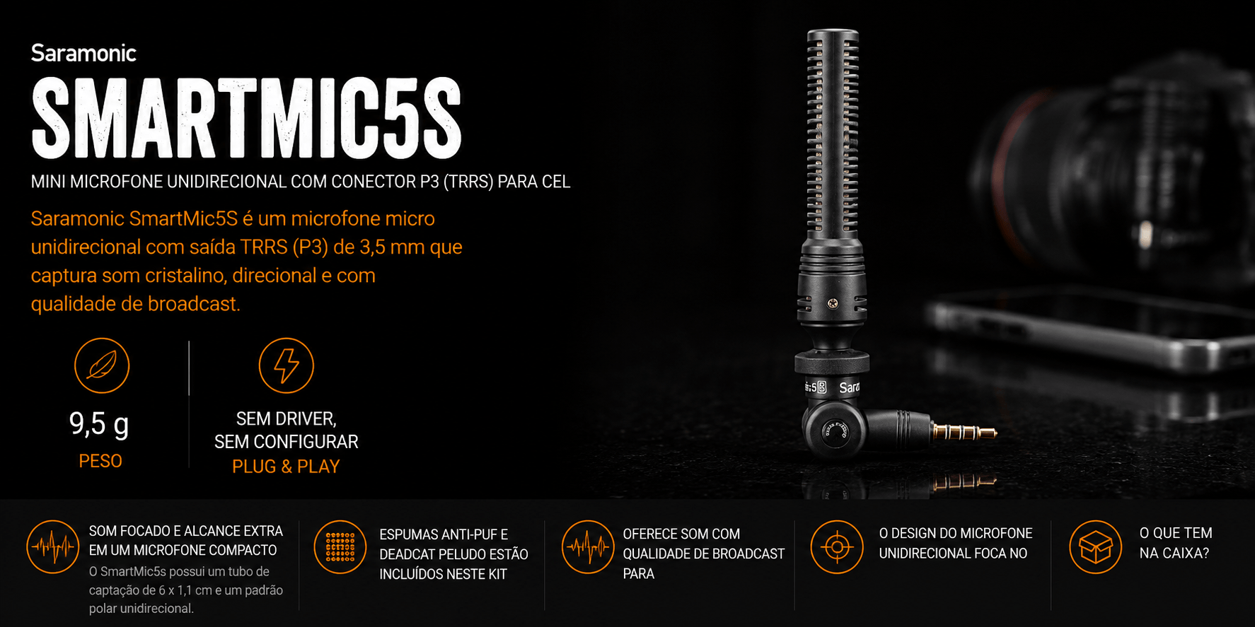 SMARTMIC5S — Mini microfone Unidirecional com conector P3 (