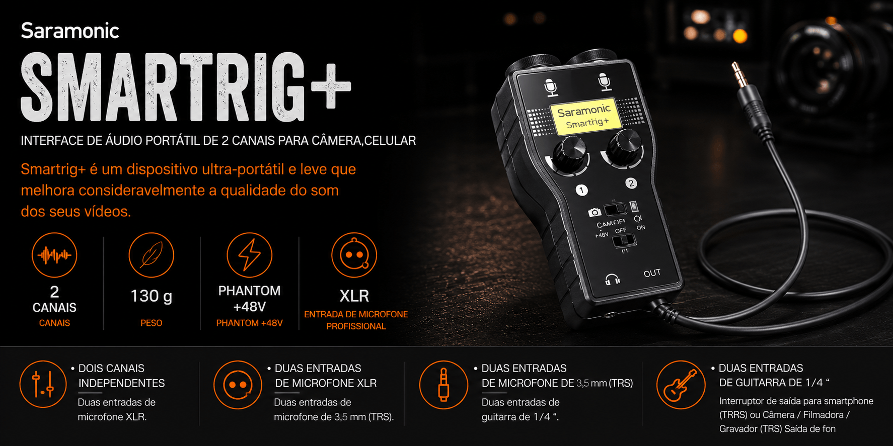 SMARTRIG+ — Interface de Áudio Portátil de 2 canais para c