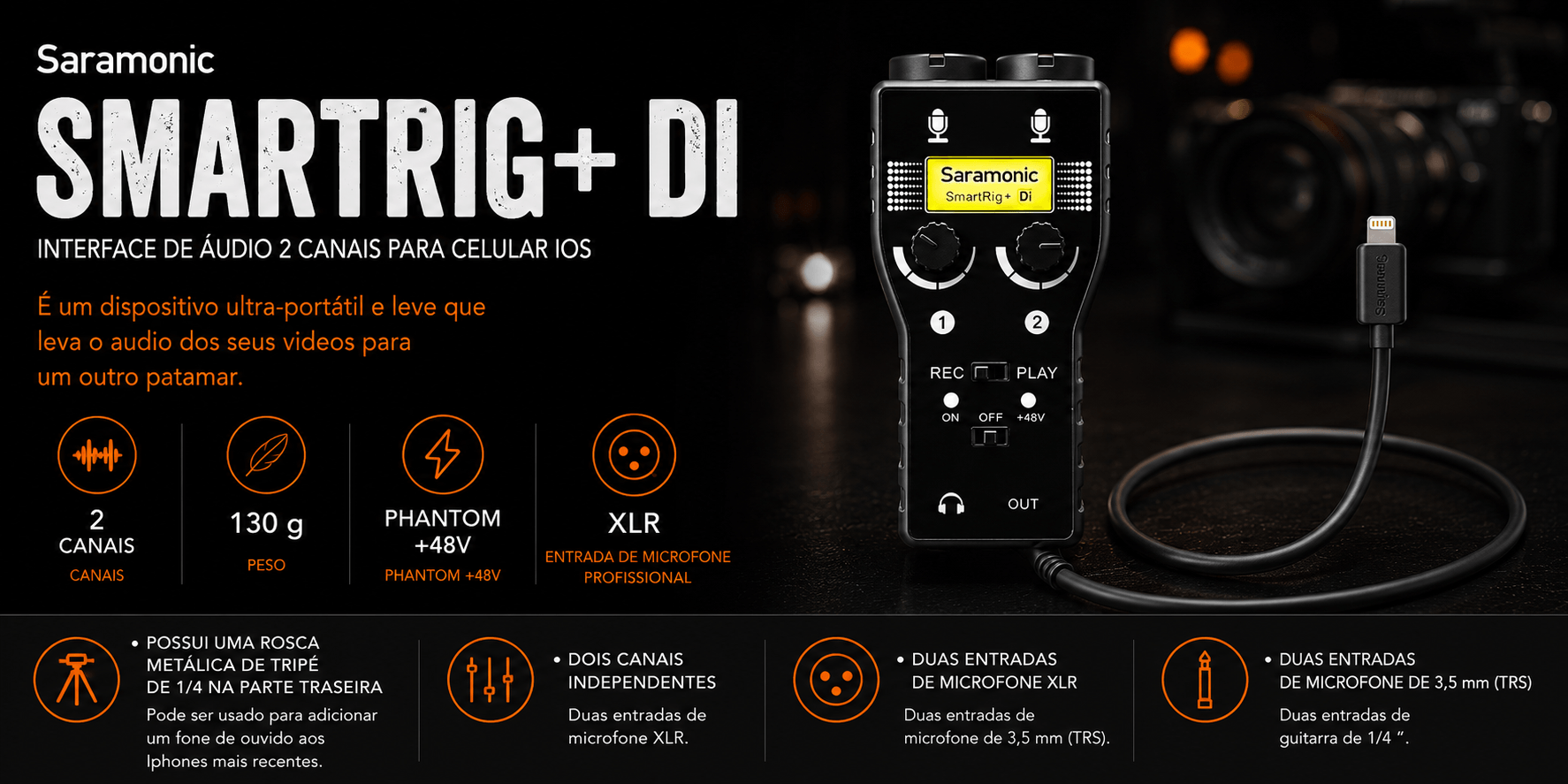 SMARTRIG+ DI — Interface de áudio 2 canais para celular iOS
