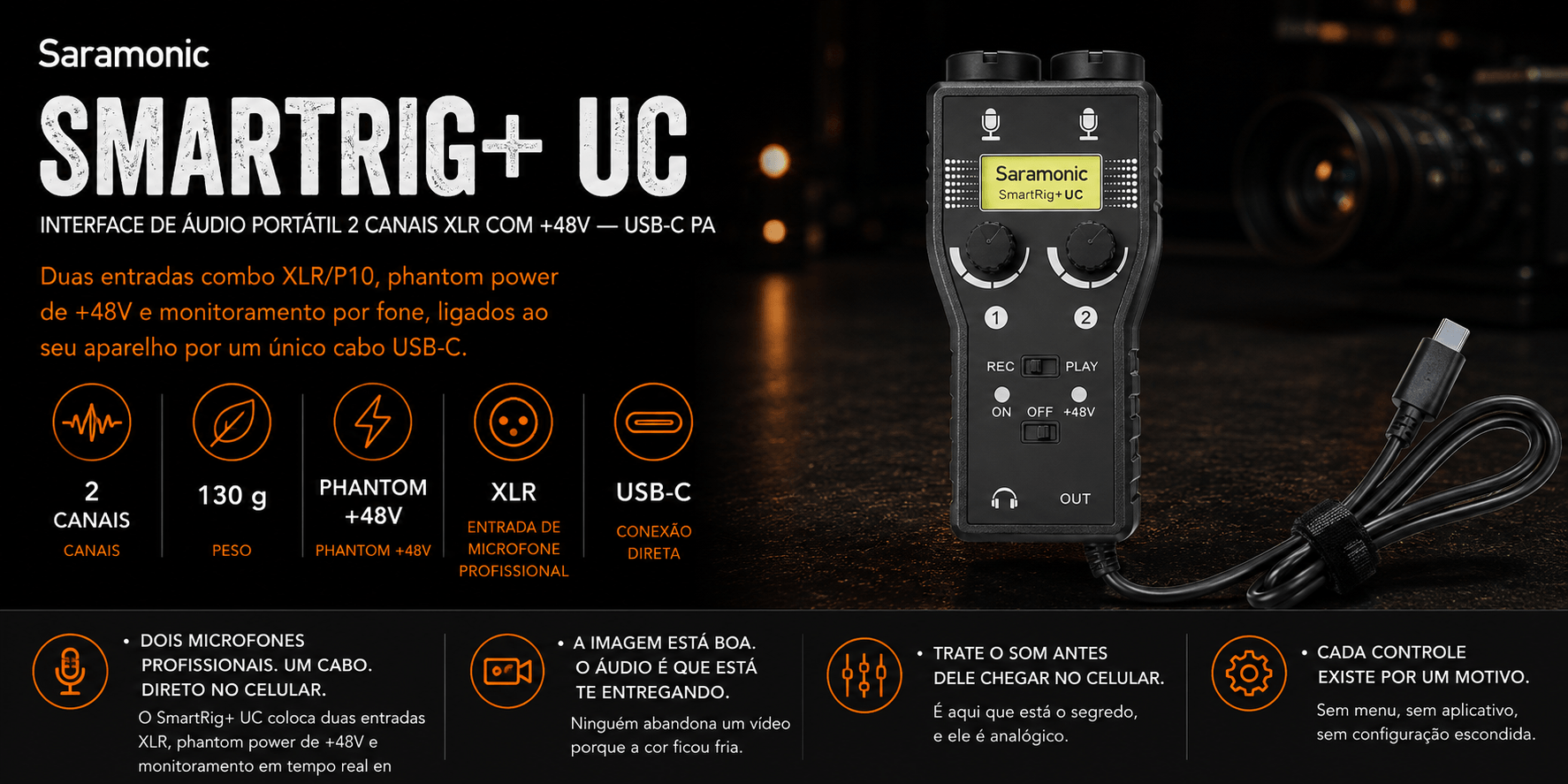 SmartRig+ UC — Interface de áudio 2 canais USB-C para celular