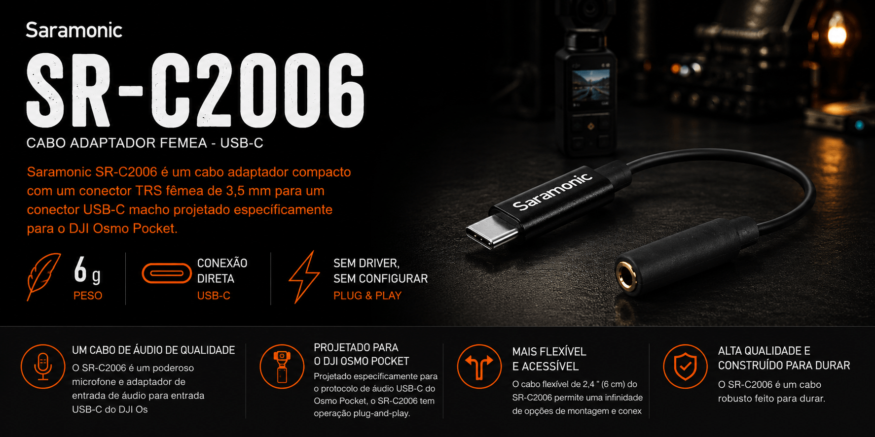 SR-C2006 — CABO ADAPTADOR FEMEA - USB-C