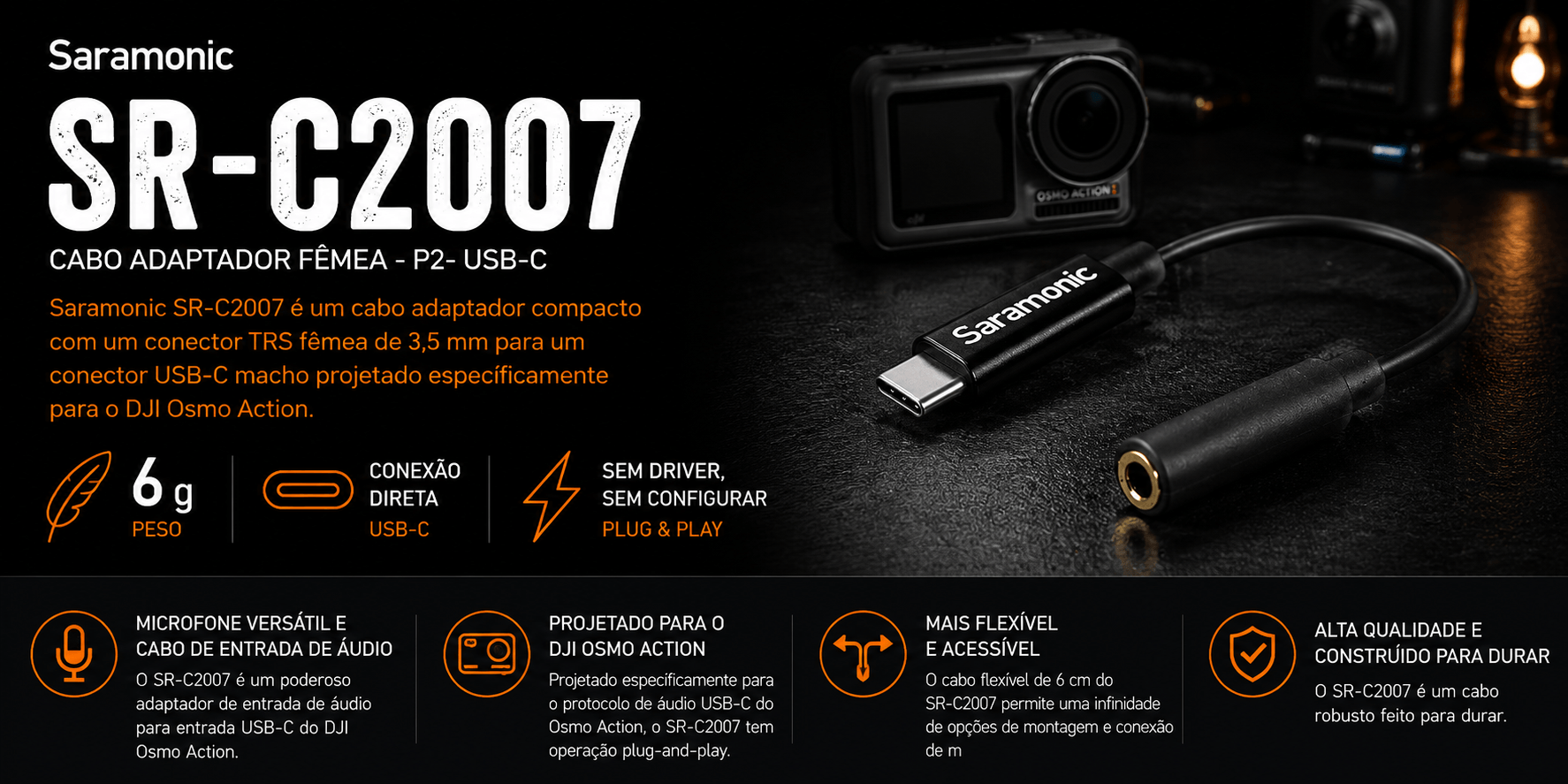 SR-C2007 — Cabo Adaptador Fêmea - P2- USB-C