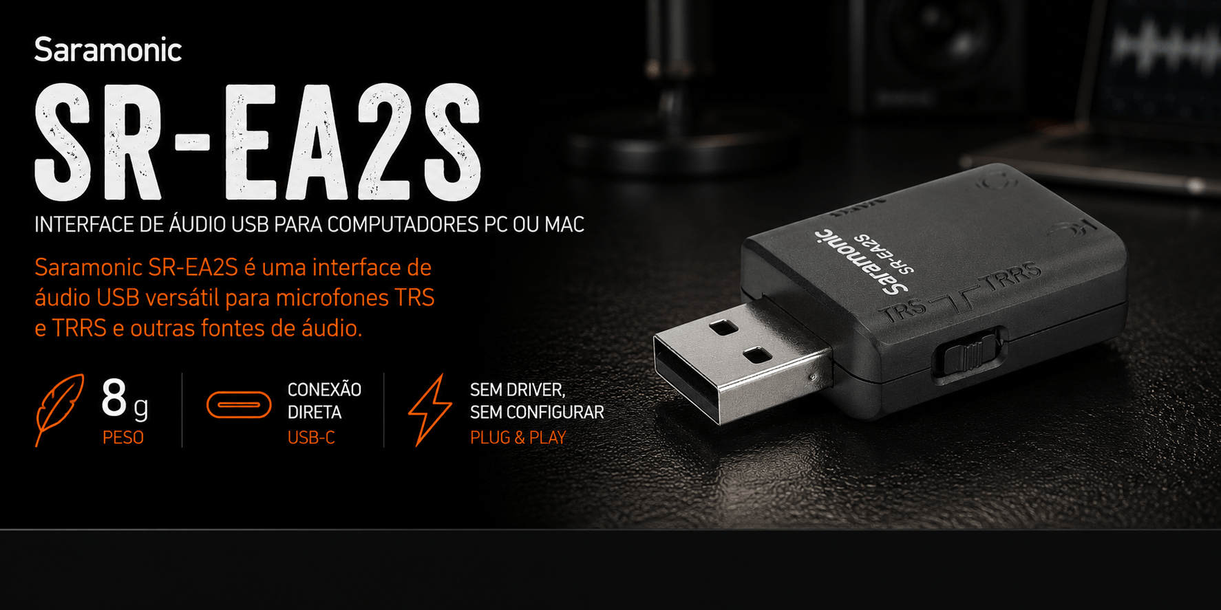 SR-EA2S — Interface de áudio USB para computadores PC ou