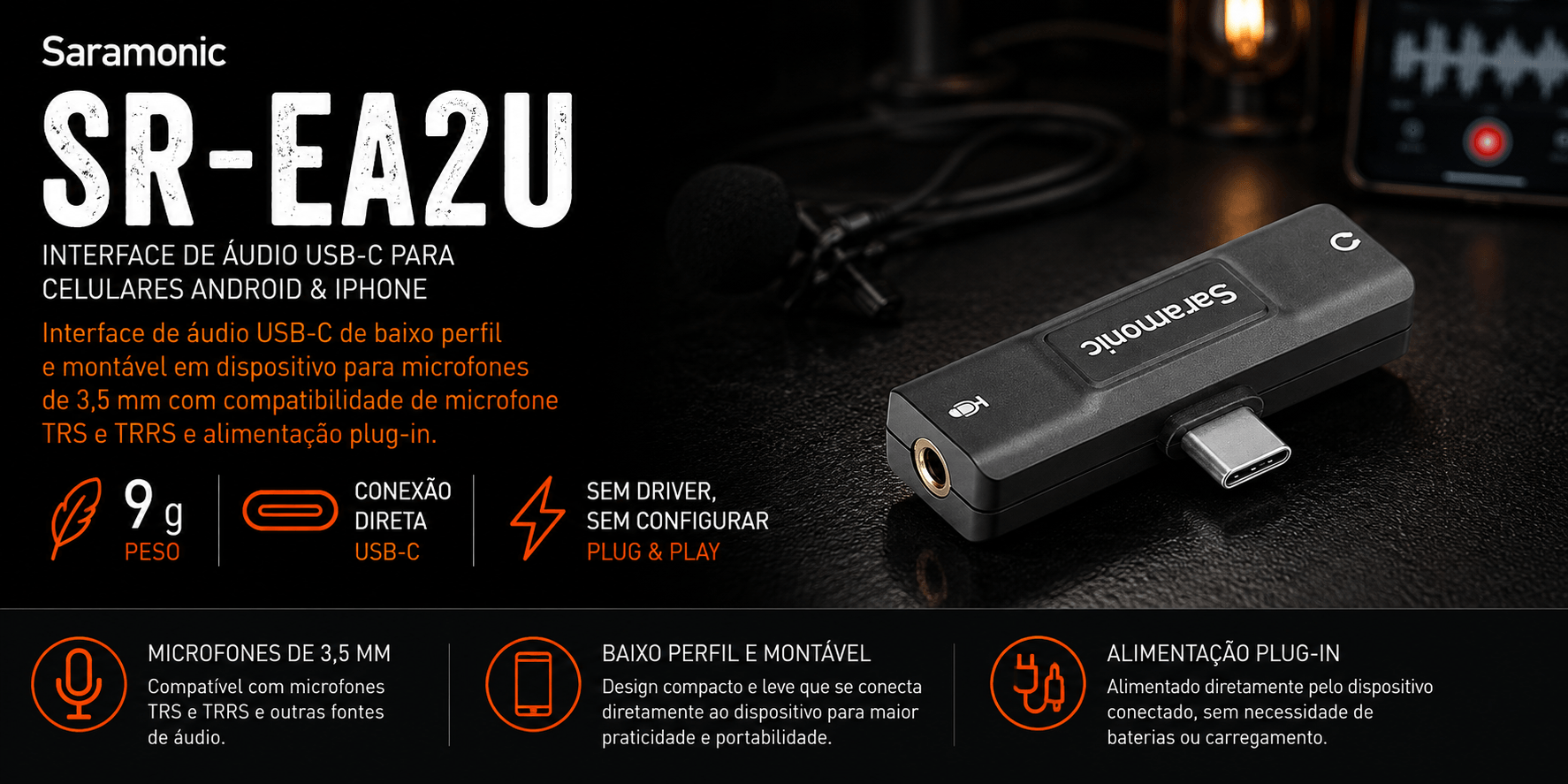 SR-EA2U — Interface de áudio USB-C para celulares Androi