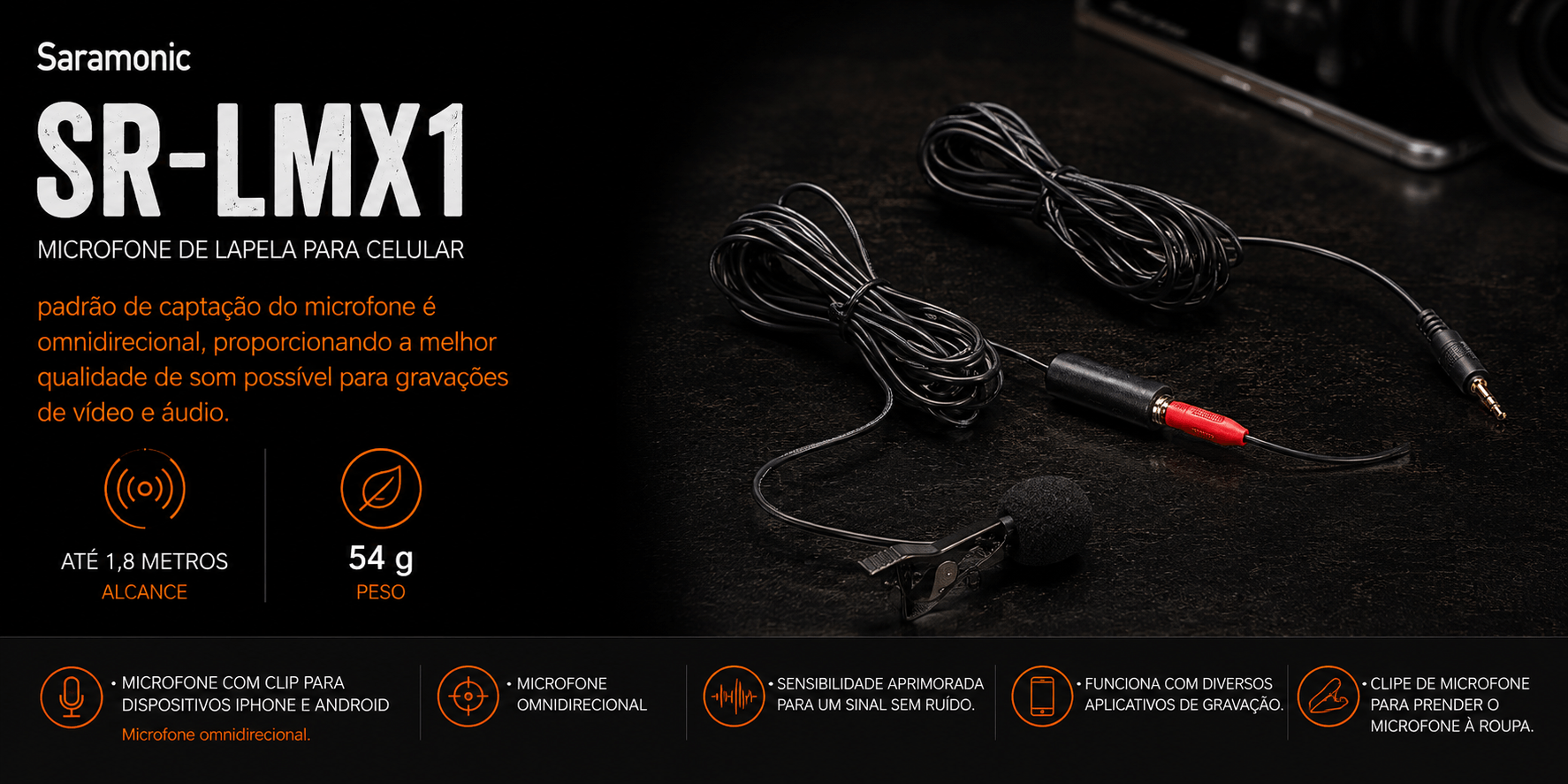 SR-LMX1 — Microfone de lapela para celular
