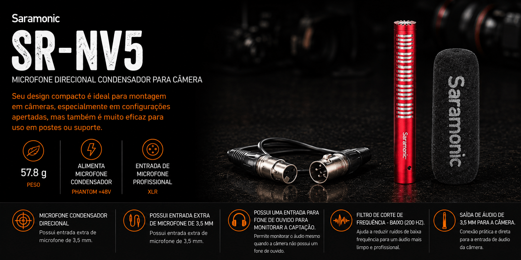 SR-NV5 — Microfone direcional condensador para Câmera