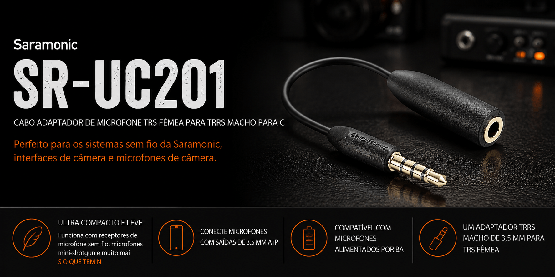 SR-UC201 — Cabo Adaptador de Microfone TRS Fêmea para TRR