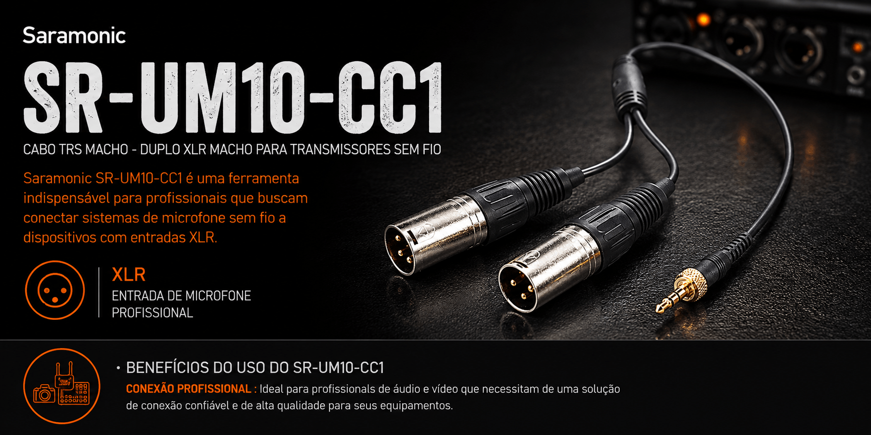 SR-UM10-CC1 — Cabo TRS macho - duplo XLR macho para transmis