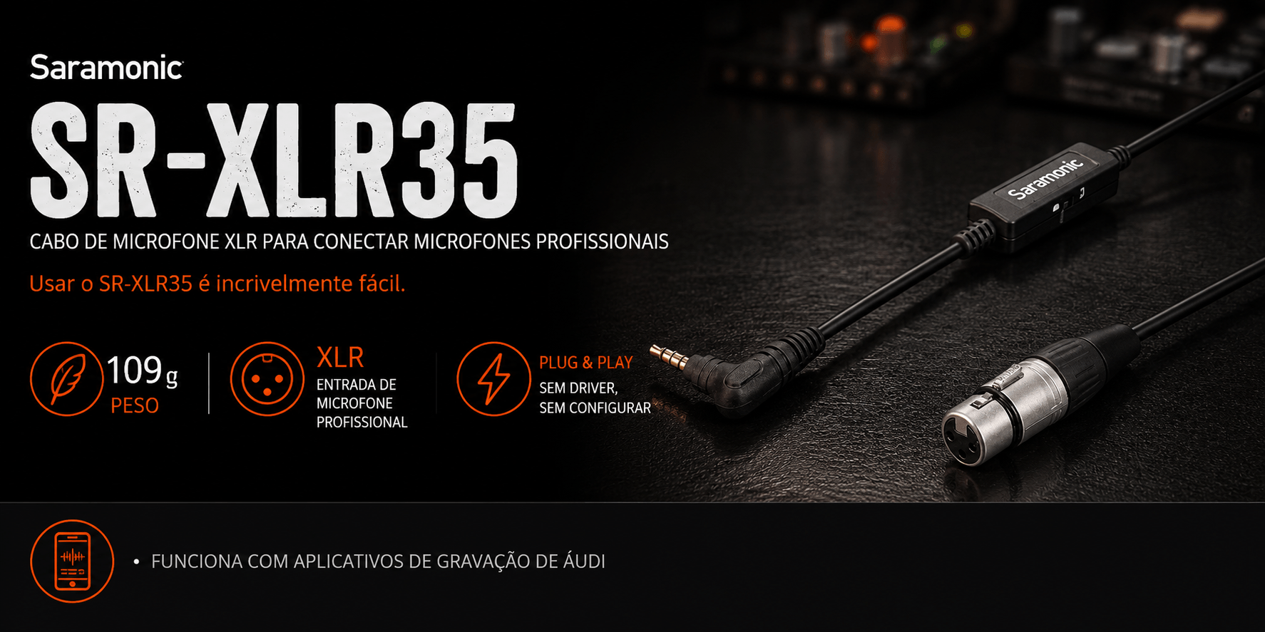 SR-XLR35 — Cabo de microfone XLR para conectar microfones