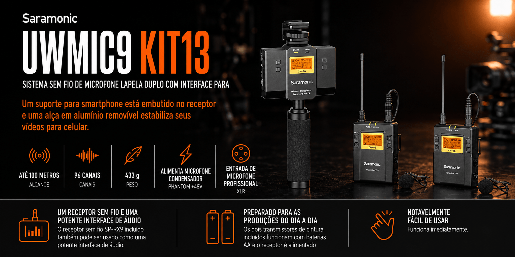 UWMIC9 KIT13 — Sistema sem fio de Microfone Lapela Duplo com