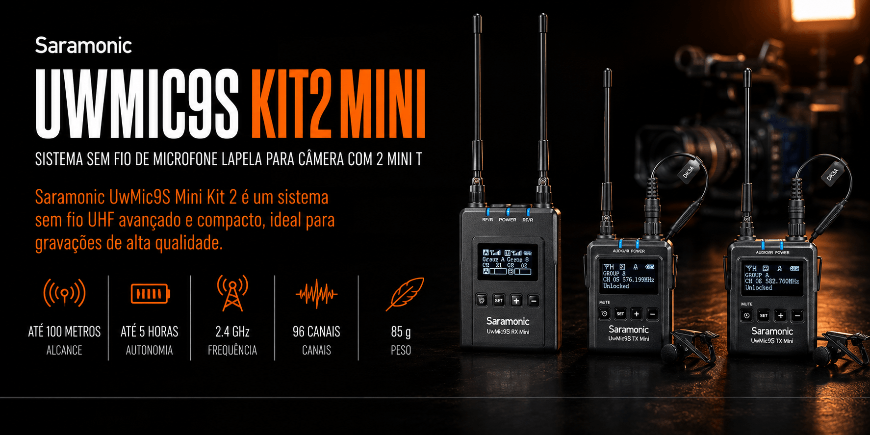 UWMIC9S KIT2 MINI — Sistema sem fio de Microfone Lapela para câmer
