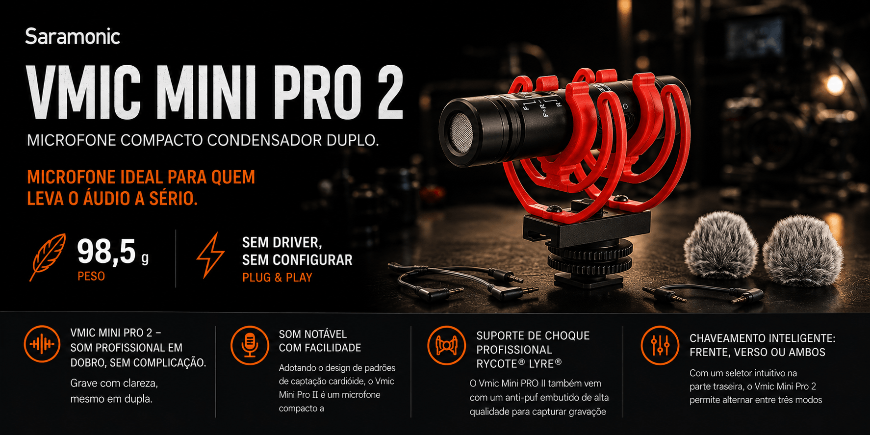 VMIC MINI PRO 2 — Microfone compacto condensador duplo.