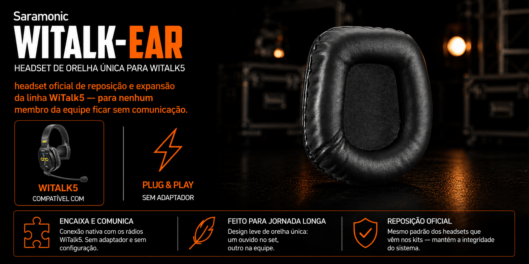 Saramonic WiTalk-EAR — Headset de Orelha Única para WiTalk