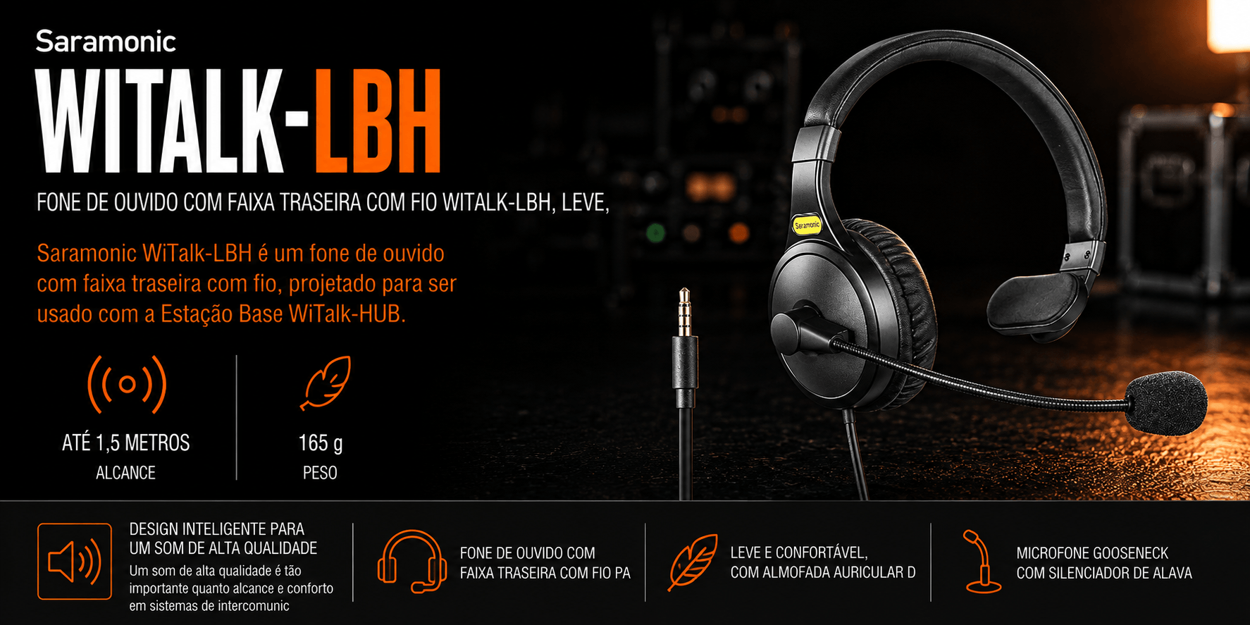 WiTalk-LBH — Fone de Ouvido com Faixa Traseira com Fio WiTa