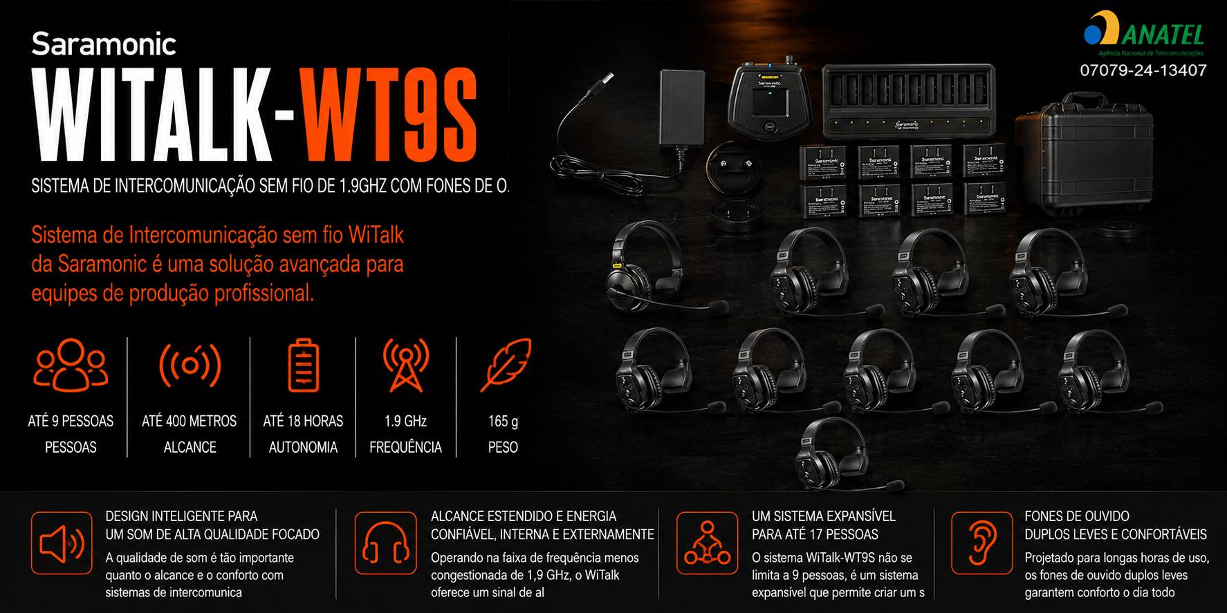 WiTalk-WT9S — Sistema de Intercomunicação sem Fio de 1.9GHz