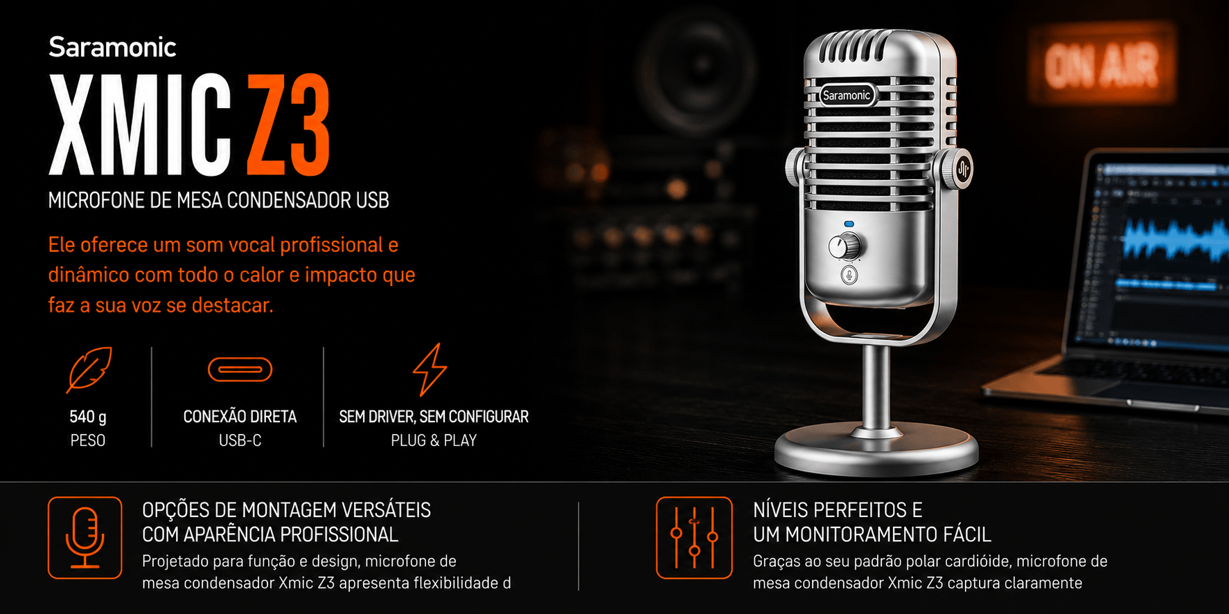 XMIC Z3 — Microfone de Mesa Condensador USB