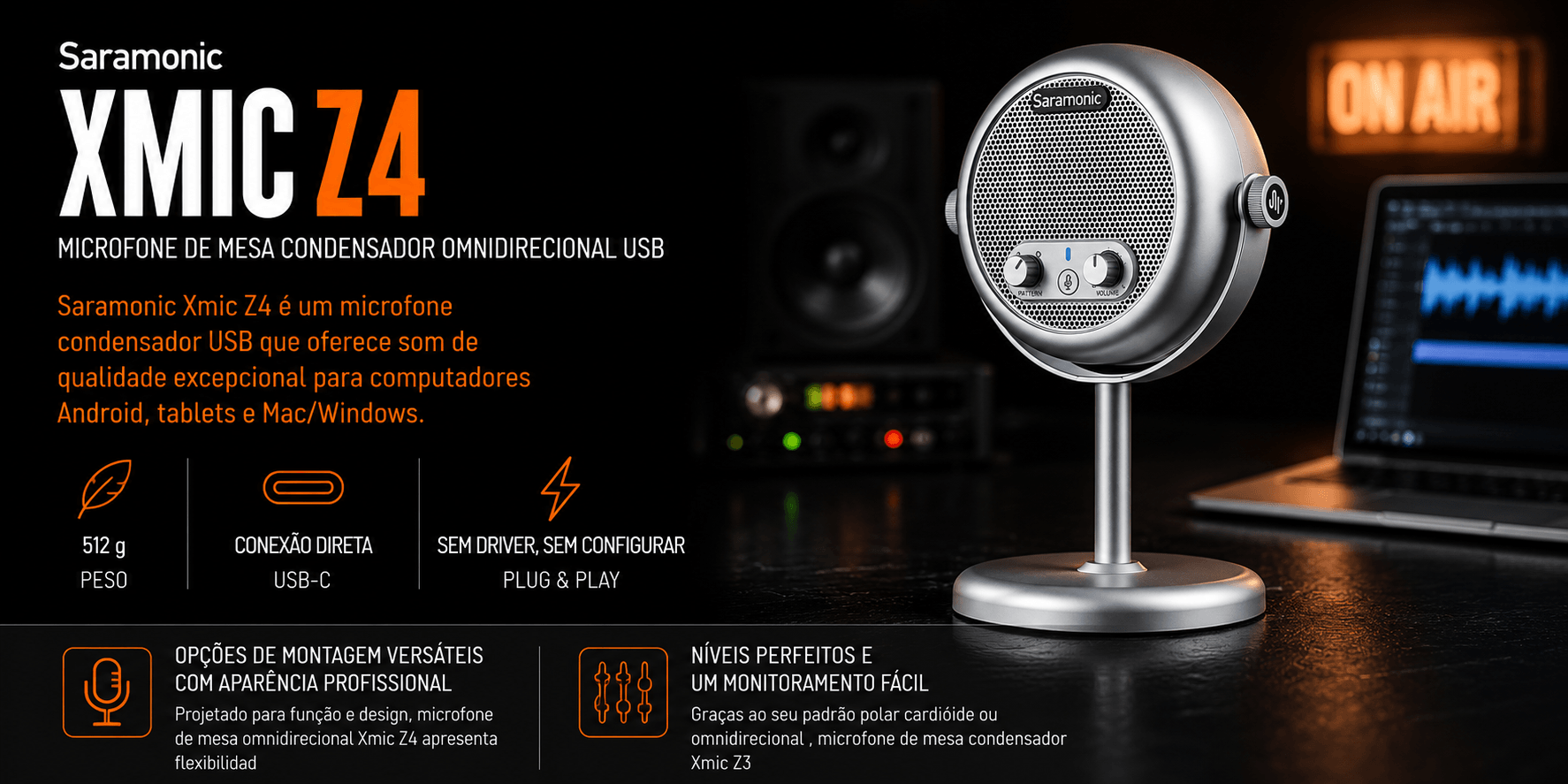 XMIC Z4 — Microfone de Mesa Condensador Omnidirecional U