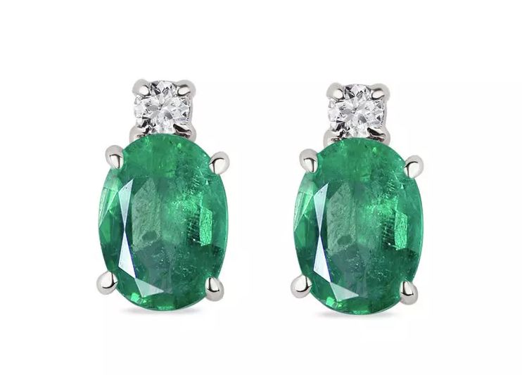 Brincos de prata com esmeralda natural e brilhantes luxo - Xavier Joias