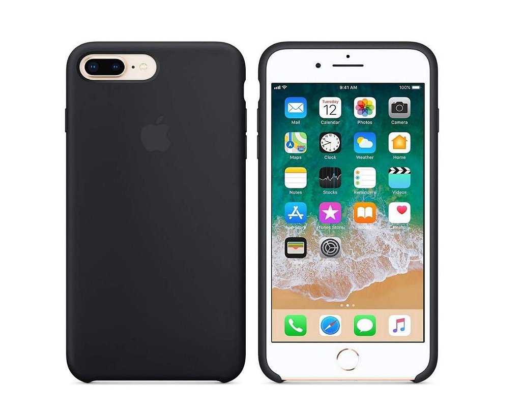 CAPA CASE CAPINHA SILICONE AVELUDADA IPHONE 7/8 PLUS (COR PRETA) - Sky  Dreams