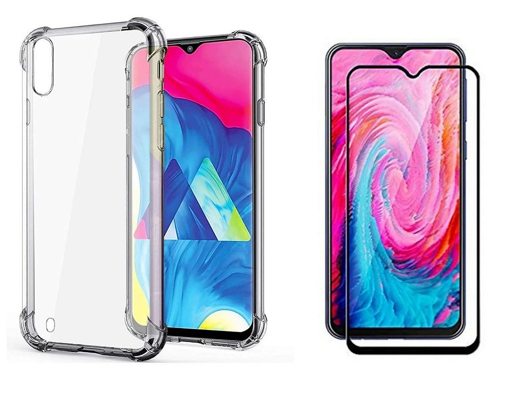 KIT CAPA ANTI SHOCK + PELÍCULA DE VIDRO 3D SAMSUNG GALAXY A10 / M10 BORDAS  PRETAS - Sky Dreams
