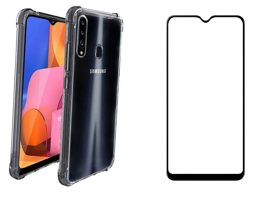 KIT CAPA ANTI SHOCK + PELÍCULA DE VIDRO 3D SAMSUNG GALAXY A20S BORDAS  PRETAS - Sky Dreams