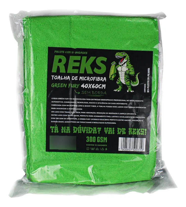 Kit com 10 Microfibras Green Fury 40X60cm 300gsm c/ Borda - Reks