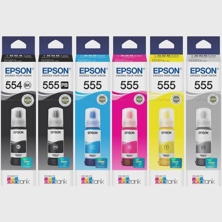 KIT REFIL 555 EPSON ECOTANK L8160/L8180 6 un T554 e T555 original