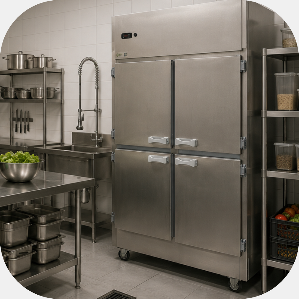 Geladeira comercial em cozinha industrial