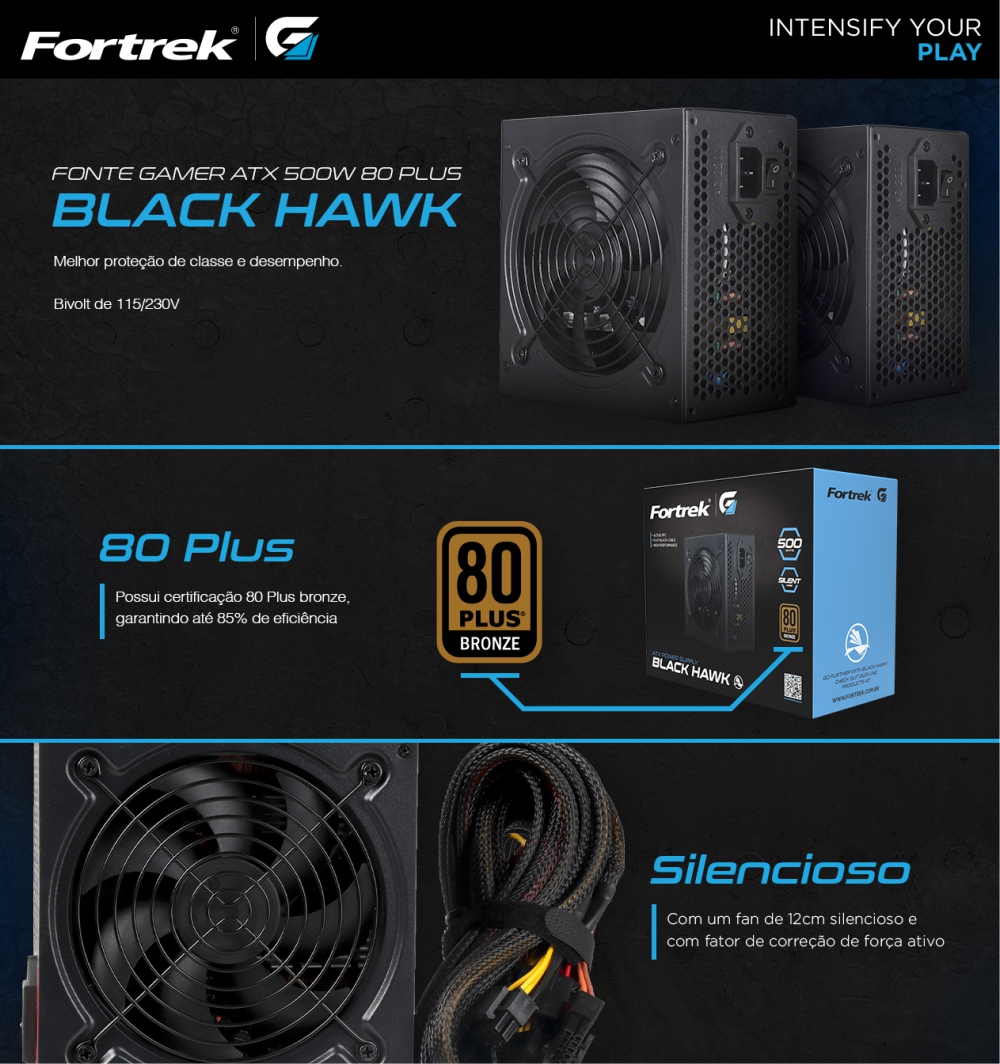 FONTE ATX 600W REAL BIVOLT AUTOMÁTICA PFC ATIVO 80 PLUS GS600 GAMEMAX -  Express Informática, sempre o preço mais barato.