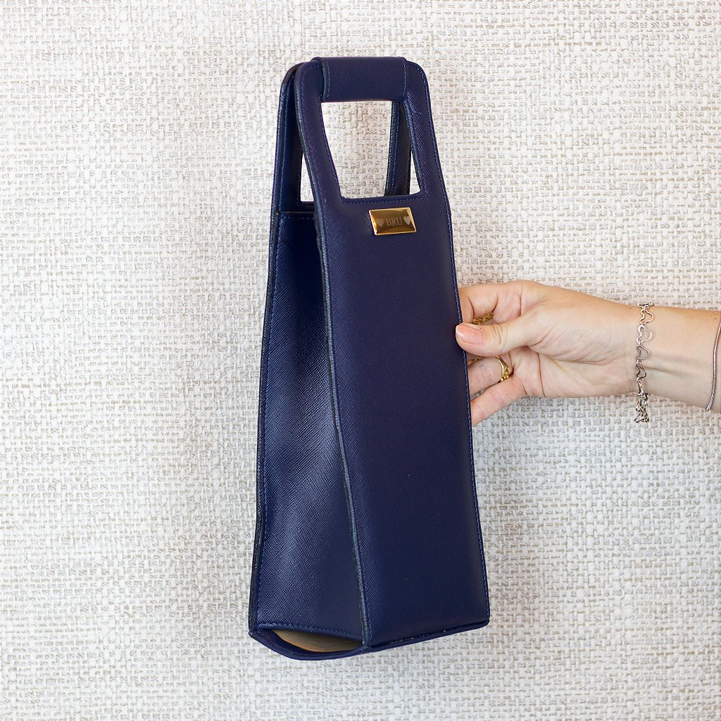 Porta vinho 1 garrafa azul marinho personalizado ferragens prata