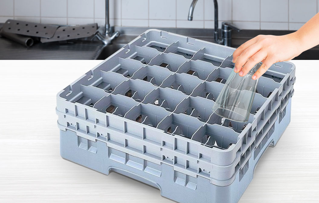 Racks Camrack Cambro para lavagem de copos, pratos e utensílios