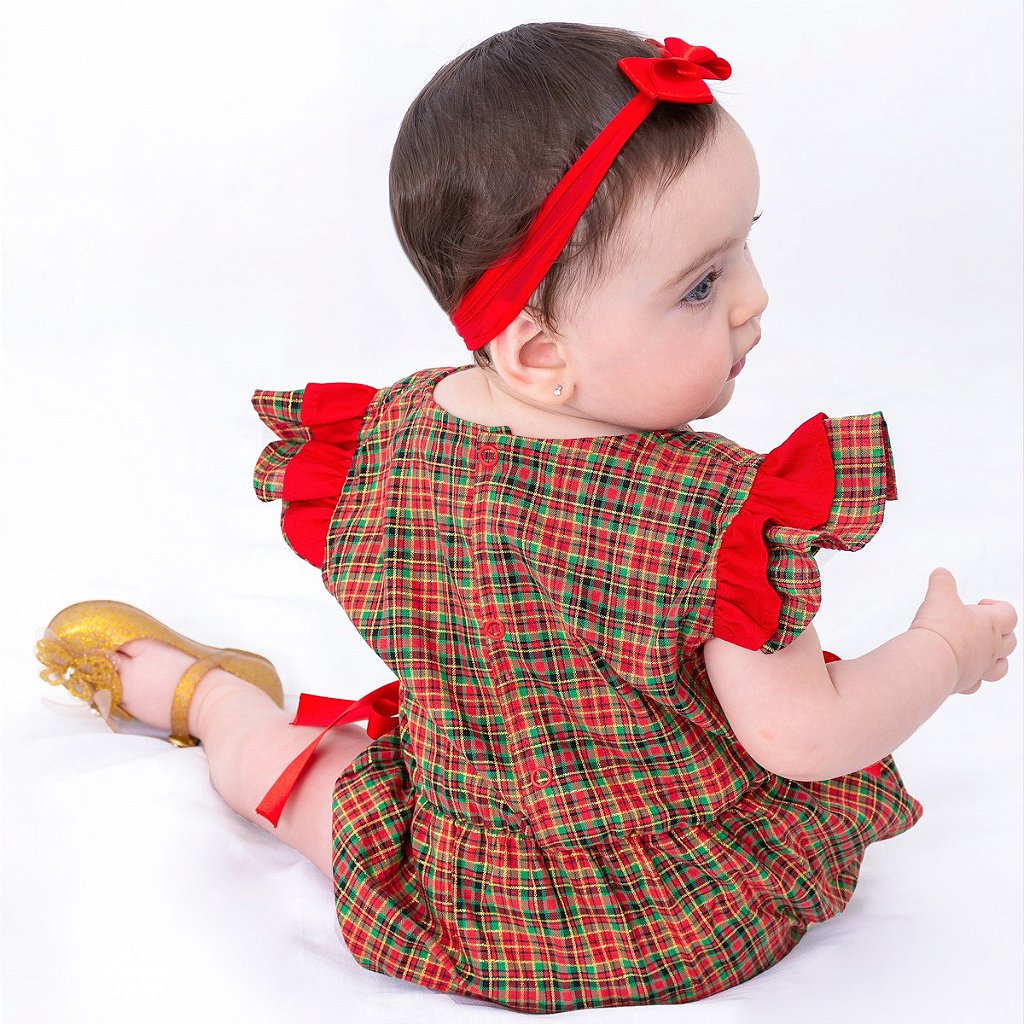 Macacão Bebê Menina Natal Catarina 100% Algodão com Tiara - Mundo Nina Kids  - A Sua Loja de Roupa de Bebê e Kids feminino