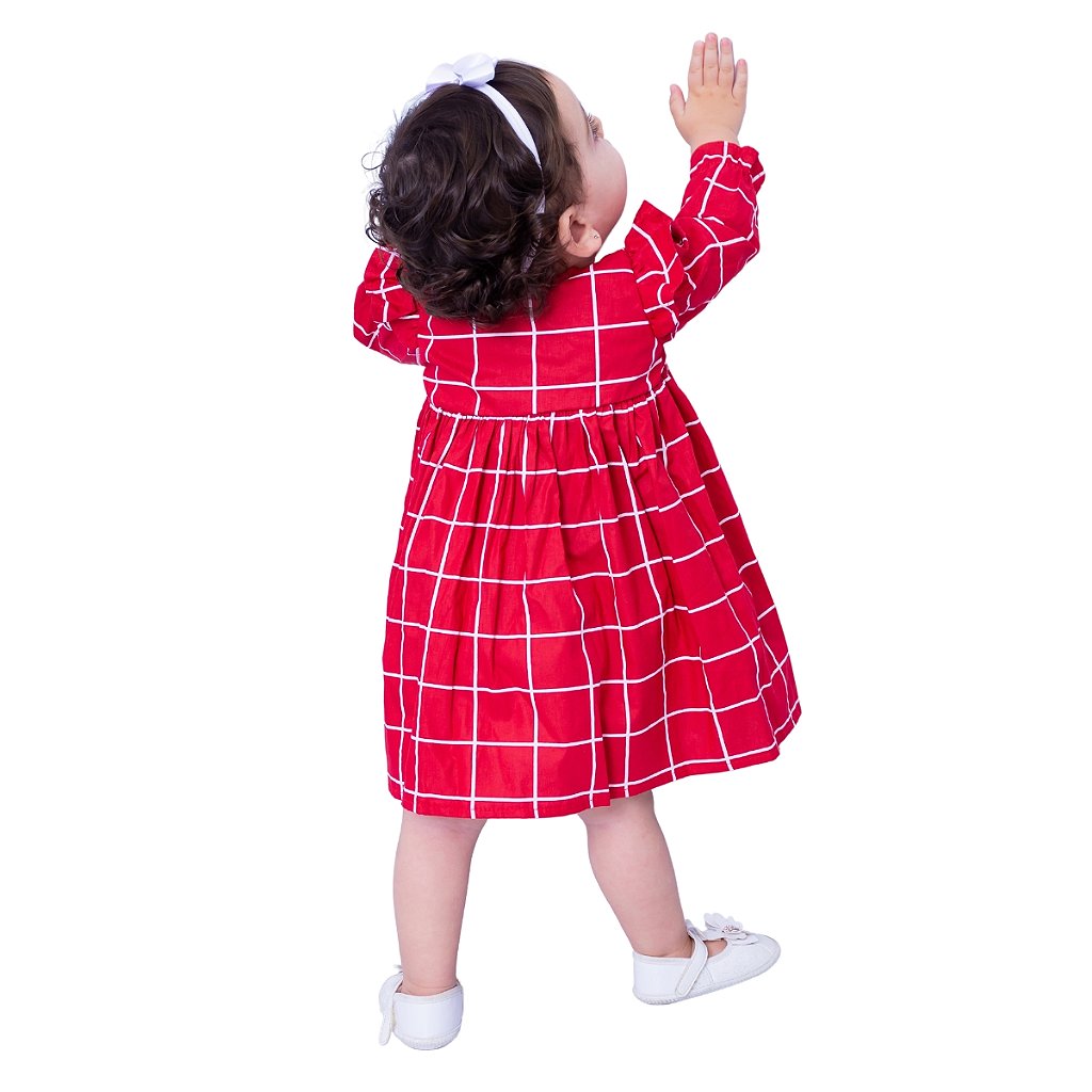 Vestido Xadrez Vermelho Tule Lili + Faixinha de cabelo - JOANINHA BABY