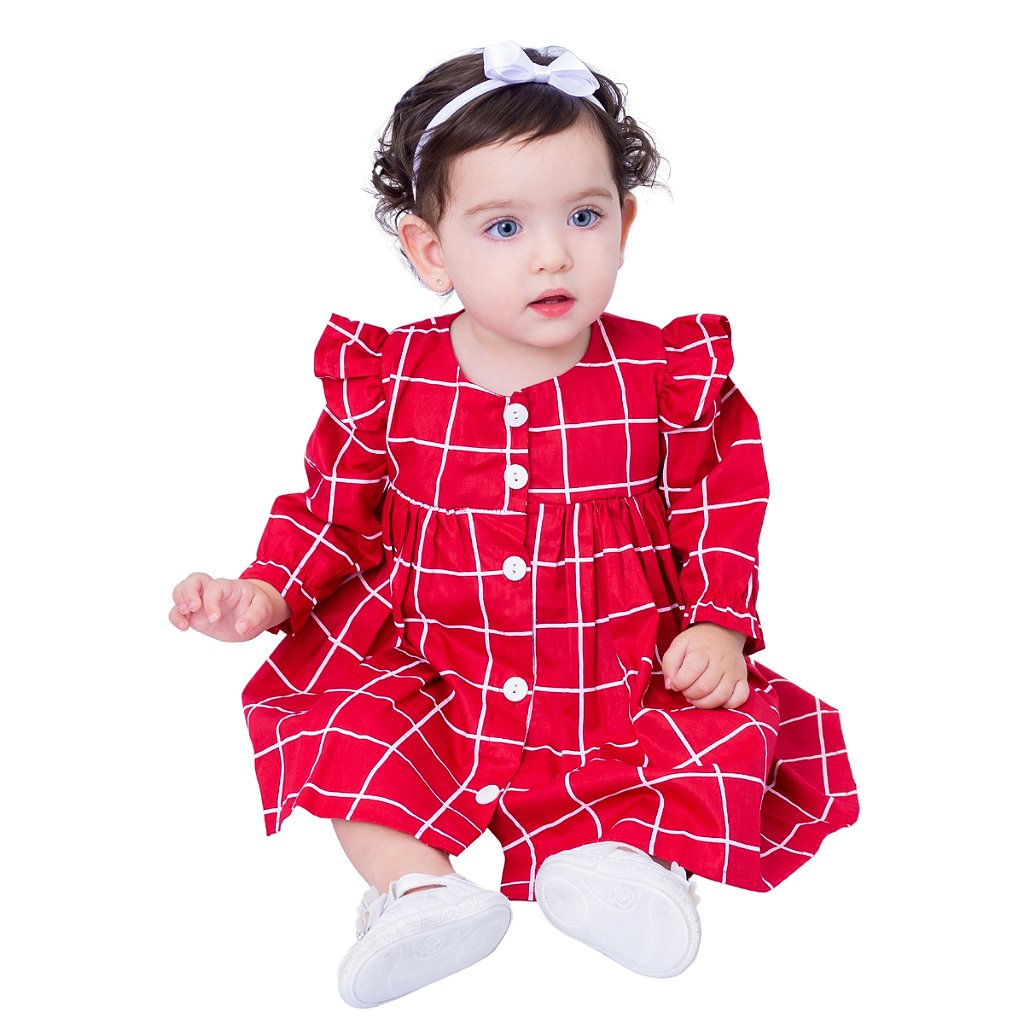 BabyGirl Vestido De Tecido Xadrez Vermelho Para Bebê (0 meses a 2 an