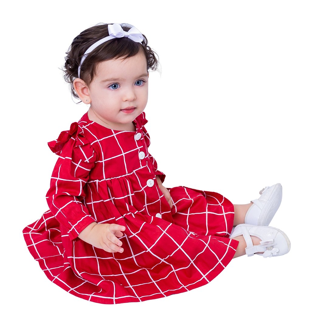 Vestido Xadrez Vermelho Tule Lili + Faixinha de cabelo - JOANINHA BABY