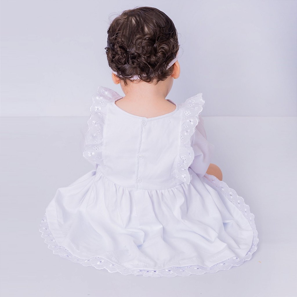 Vestido Bebê Branco Batizado Manga Longa Com Tiara 100% Algodão - Lua -  Mundo Nina Kids - A Sua Loja de Roupa de Bebê e Kids feminino