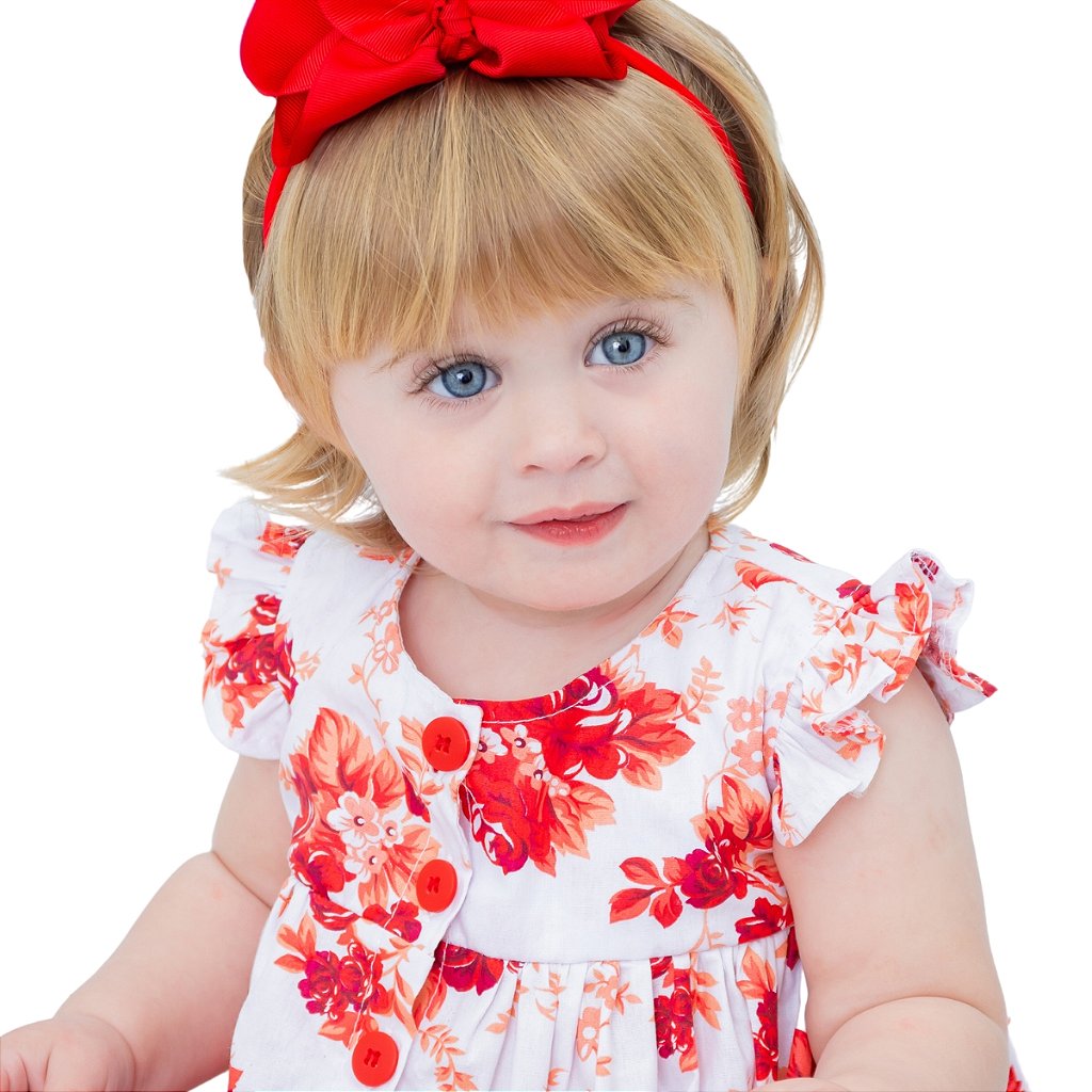 Vestido de Bebê com Tiara 100% Algodão Princesa Vermelho - Mundo