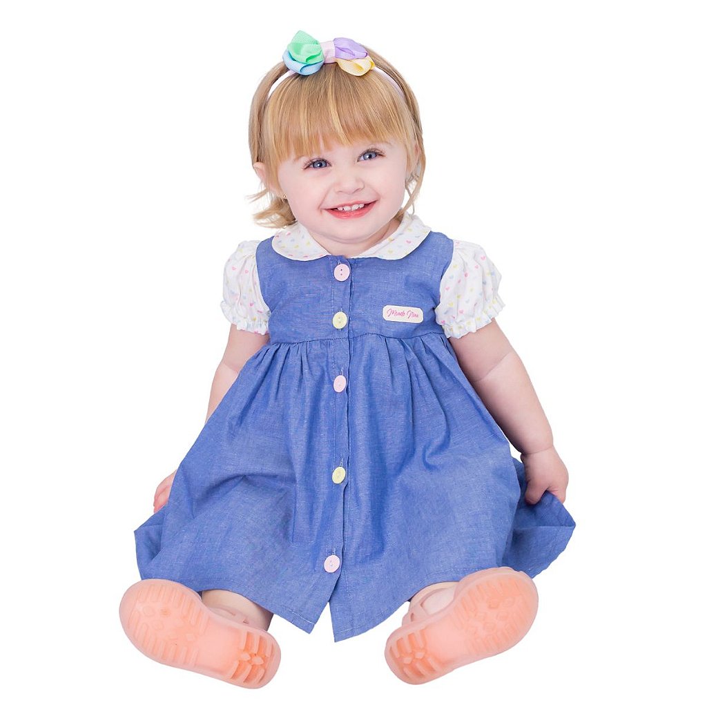 Vestido Marie Longo Manga Princesa Azul Bebe - Roupa Infantil