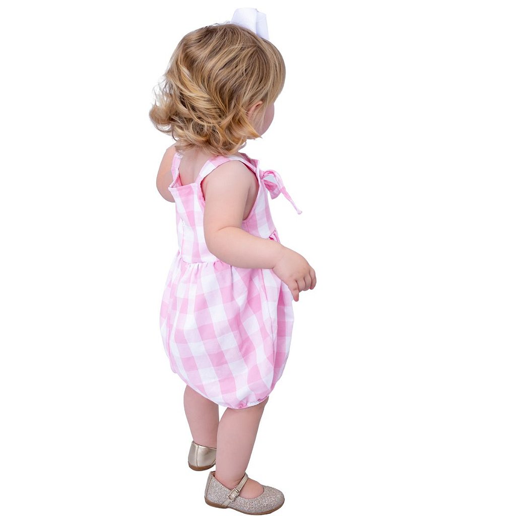 Conjunto Romper Flora Xadrez Rosa - TRÉSS KIDS