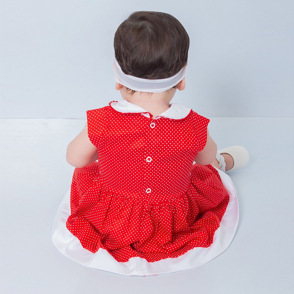 Vestido de Bebê com Tiara 100% Algodão Princesa Vermelho - Mundo