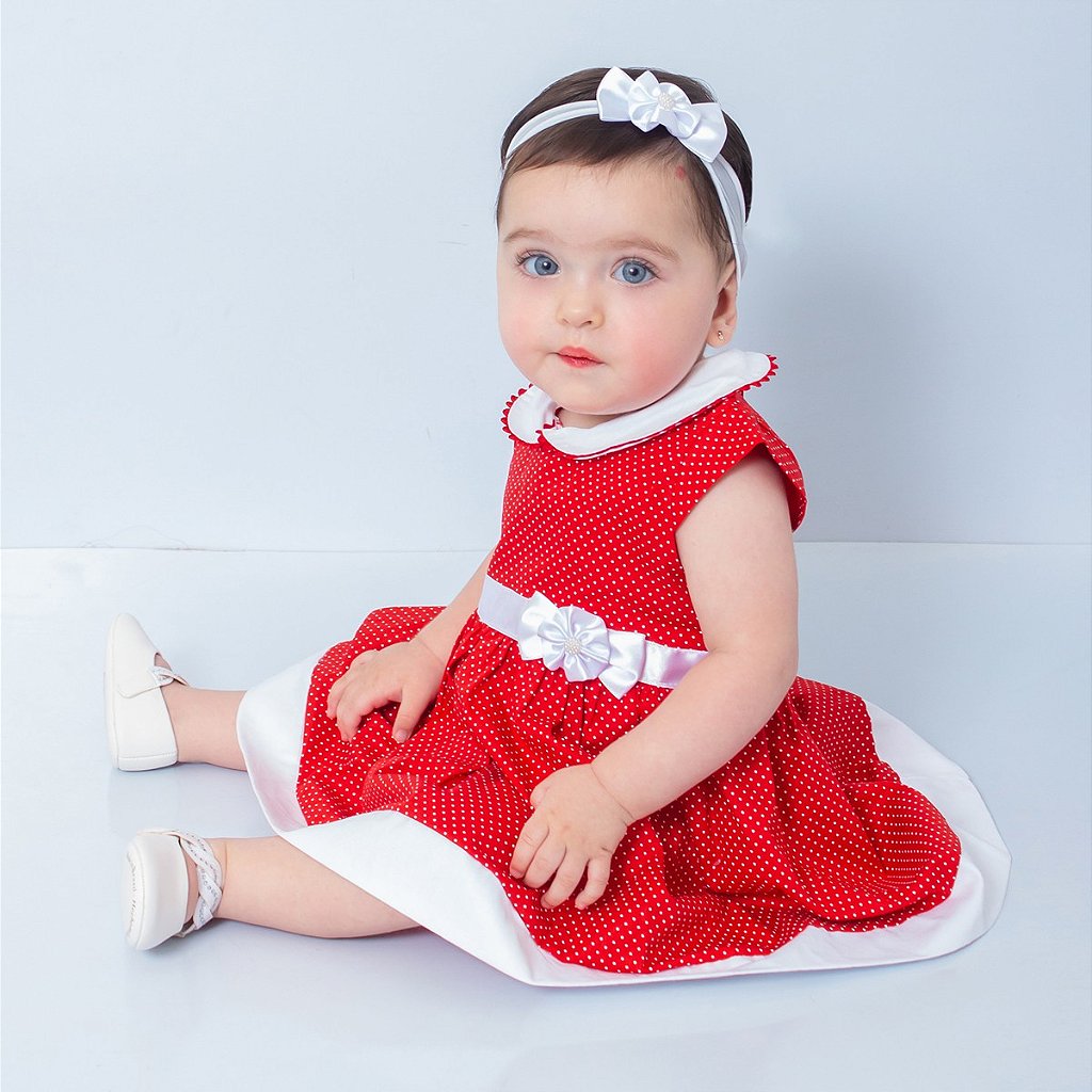 Vestido de Bebê com Tiara 100% Algodão Princesa Vermelho - Mundo