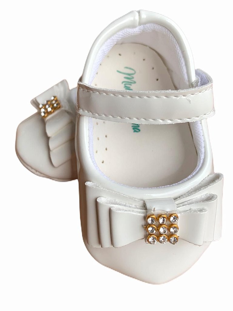 Sapatinho de Bebe Branco Strass - Mundo Nina Kids